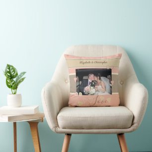 Mocha and blush anniversary with photo cushion