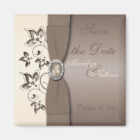 Mocha and Ivory Floral Wedding Favour Magnet