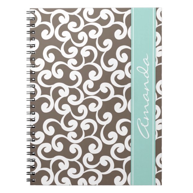Mocha and Mint Monogrammed Elements Print Notebook (Front)