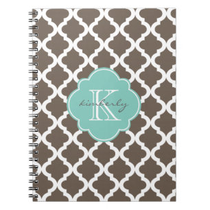 Mocha and Mint Moroccan Quatrefoil Print Notebook