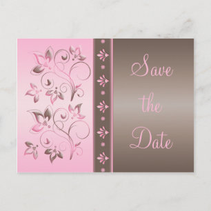 Mocha and Pink Floral Save the Date Postcard
