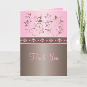 Mocha and Pink Floral Thank You Card