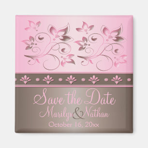 Mocha and Pink Floral Wedding Favour Magnet
