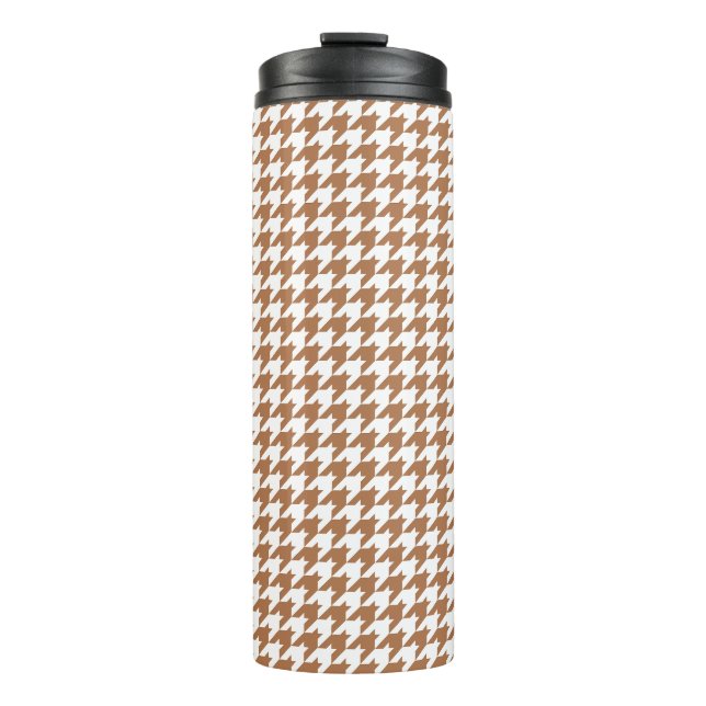 Mocha and White Houndstooth Seamless Pattern Thermal Tumbler (Front)