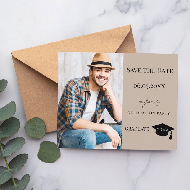 Mocha beige Graduation Party Save the Date card (Creator Uploaded)