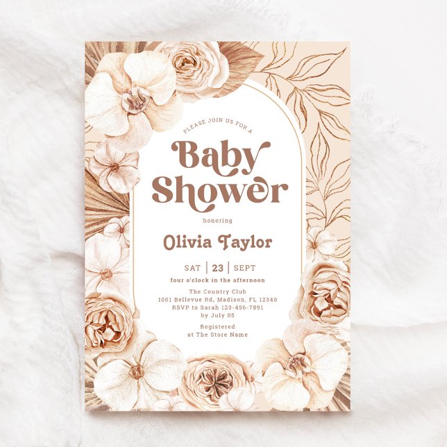 Mocha Boho Floral Baby Shower Invitation (Creator Uploaded)