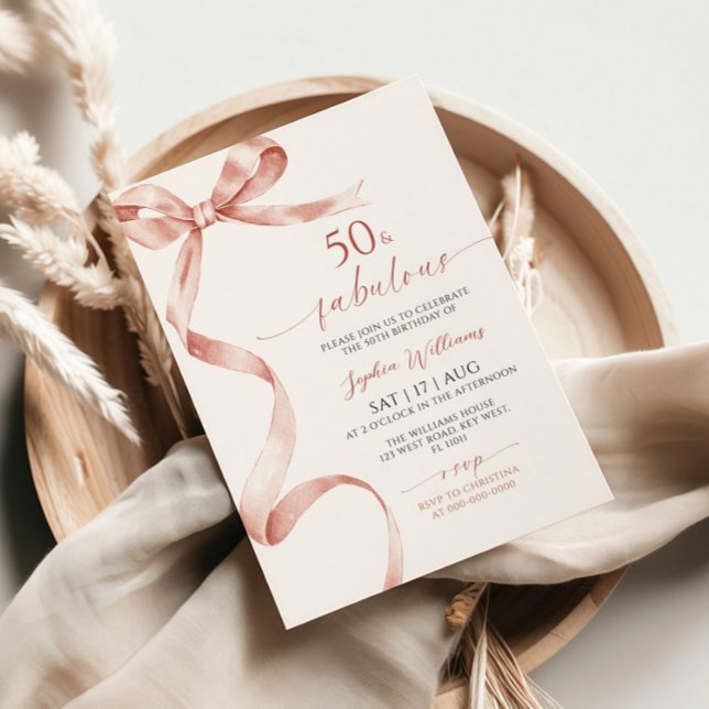 Mocha Bow 50 & Fabulous Birthday Invitation (Creator Uploaded)