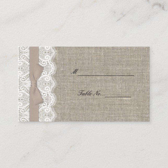 Mocha Bow and Lace Reception Place Card (Front)