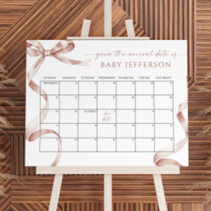 Mocha Bow Baby Shower Guess Due Date Calendar Poster