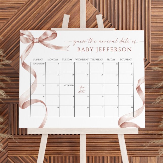 Mocha Bow Baby Shower Guess Due Date Calendar Poster (Creator Uploaded)