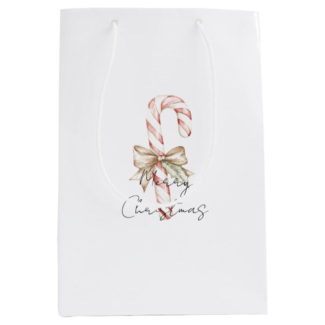 Mocha Bow Pink Candy Cane Christmas Medium Gift Bag (Front)