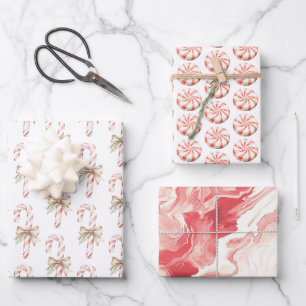 Mocha Bow Pink Candy Cane Christmas Wrapping Paper Sheet