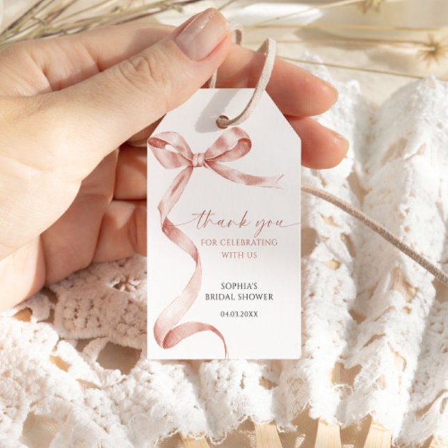 Mocha Bow Shower Favour Gift Tag (Creator Uploaded)