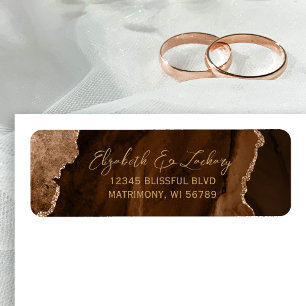 Mocha Brown Agate Script Wedding Return Address