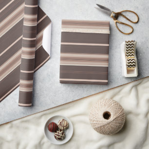 Mocha Brown and Cream Stripes Wrapping Paper