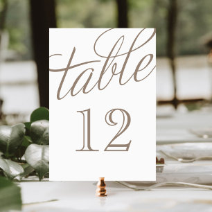 Mocha Brown and White Elegant Script Table Numbers