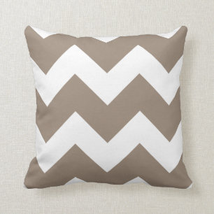 Mocha Brown and White Large Chevron Print Cushion