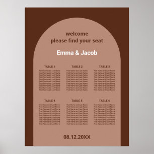 Mocha Brown Arch 6 Table Seating Chart Poster