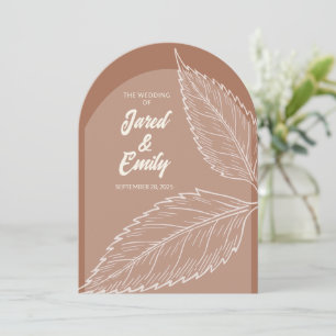 Mocha Brown Arch Style Leaves Wedding Invitation