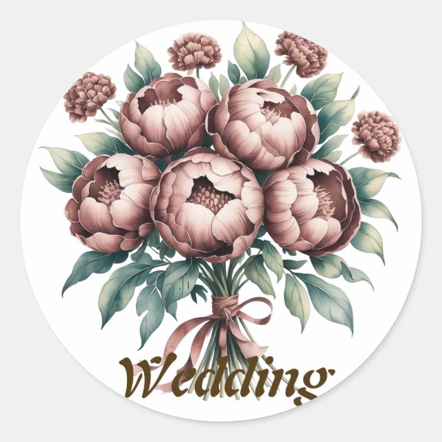 Mocha Brown Blooms Wedding Classic Round Sticker (Front)