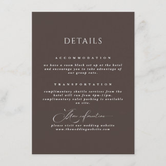 Mocha Brown Calligraphy Wedding Details  Enclosure Card