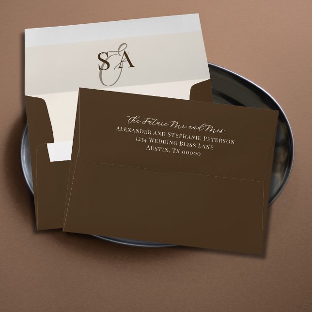 Mocha Brown Classic Monogram Old Money Wedding  Envelope (Creator Uploaded)