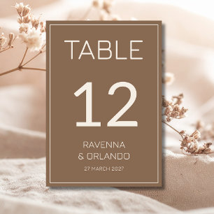 Mocha Brown Cream Old Money Formal Wedding Table Number