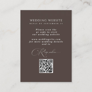 Mocha Brown Digital Reply QR Code Wedding Website  Enclosure Card