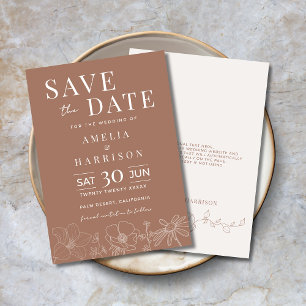 Mocha Brown Elegant Floral Wedding Save The Date