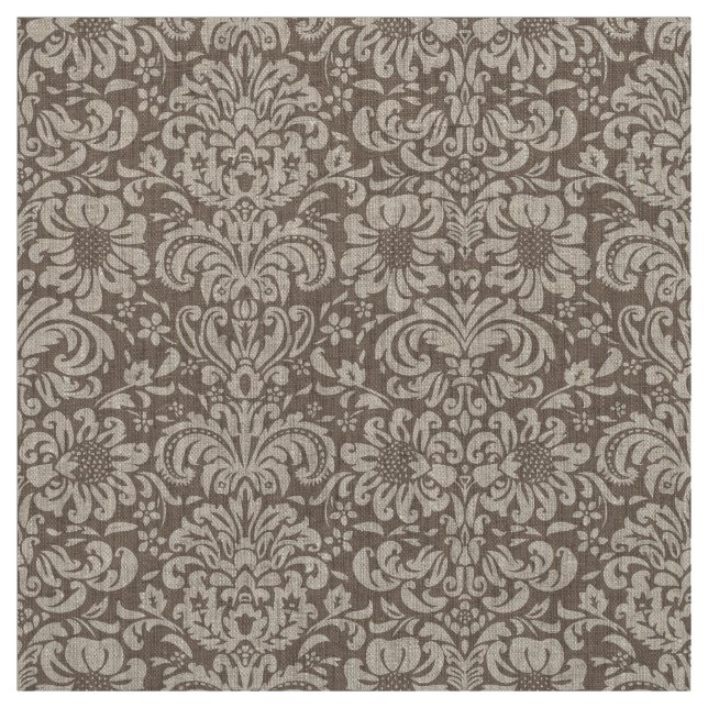 Mocha Brown Floral Damask Fabric (Swatch)