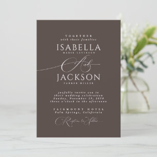 Mocha Brown Formal Calligraphy Minimal Wedding  Invitation