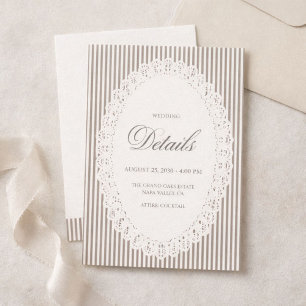 Mocha Brown French Stripe Lace Wedding Details Enclosure Card
