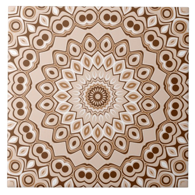 Mocha Brown Geometric Mandala Pattern Tile (Front)