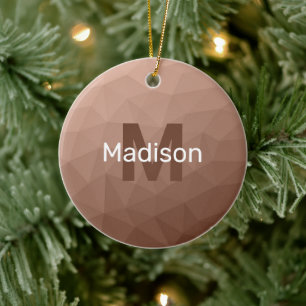 Mocha Brown geometric mesh pattern Monogram Ceramic Tree Decoration