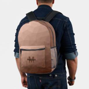 Mocha Brown geometric mesh pattern Monogram Printed Backpack