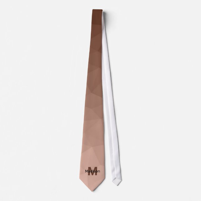 Mocha Brown geometric mesh pattern Monogram Tie (Front)