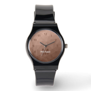Mocha Brown geometric mesh pattern Monogram Watch