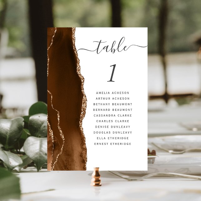 Mocha Brown Gold Agate Wedding Table Number (Creator Uploaded)