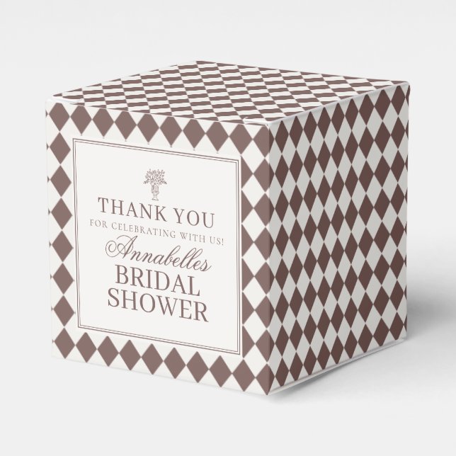 Mocha Brown Harlequin Checkered Bridal Shower Favour Box (Front Side)