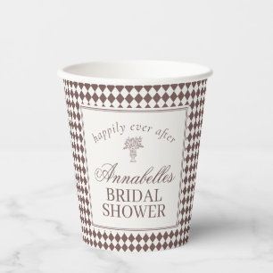 Mocha Brown Harlequin Chequered Bridal Shower Paper Cups