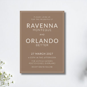 Mocha Brown Ivory Frame Old Money Modern Wedding Invitation
