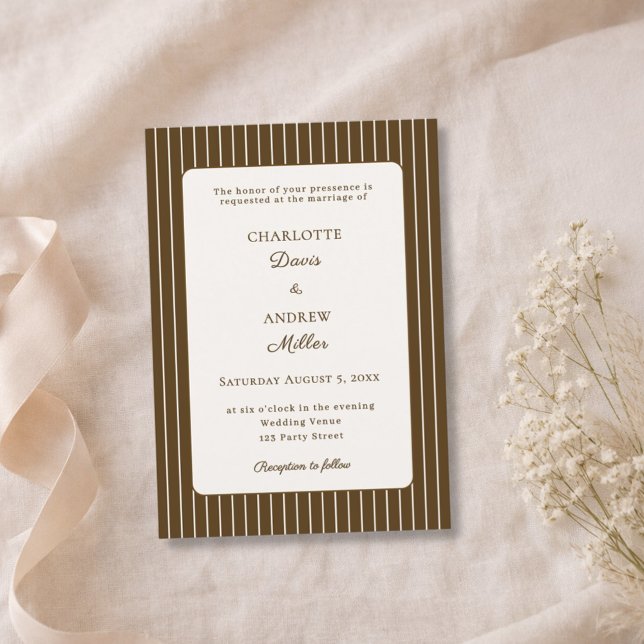 Mocha Brown Ivory Pinstriped Wedding  Invitation (Creator Uploaded)