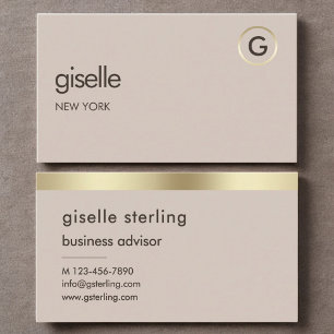 Mocha Brown Luxury Faux Gold Foil Monogram Business Card