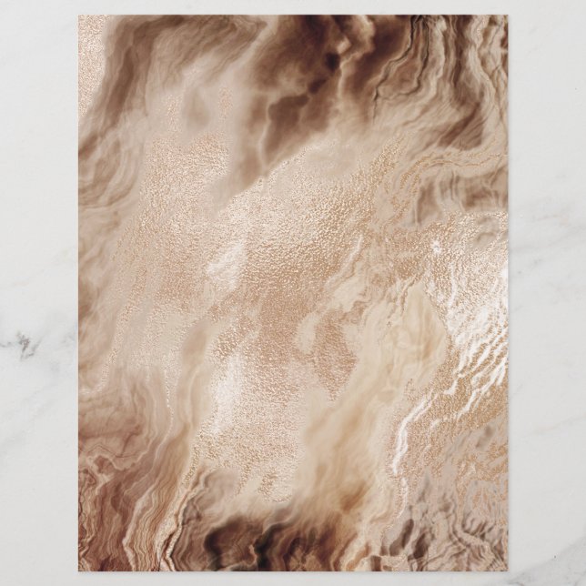 Mocha Brown Marble Gold 2 Sided Scrapbook Paper (Front)