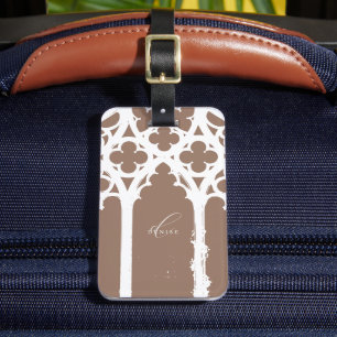 Mocha Brown Minimal Chic Gothic Window Monogrammed Luggage Tag