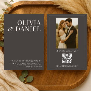 Mocha Brown Minimalist Photo QR Code Wedding Invitation