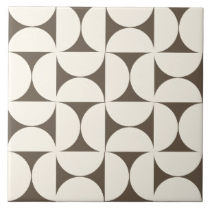 Mocha Brown Modern Geometric Semi circles Tile