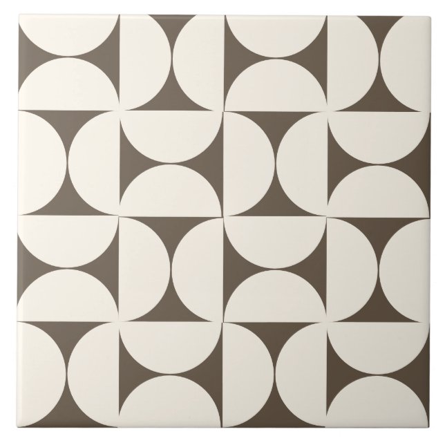 Mocha Brown Modern Geometric Semi circles Tile (Front)