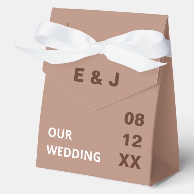 Mocha Brown Modern Wedding Favour Boxes (Front)