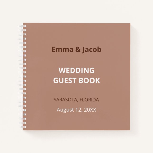 Mocha Brown Modern Wedding Guest Book (Front)